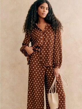 Sézane Classic Polka Dot Brown Wide-Leg Pants